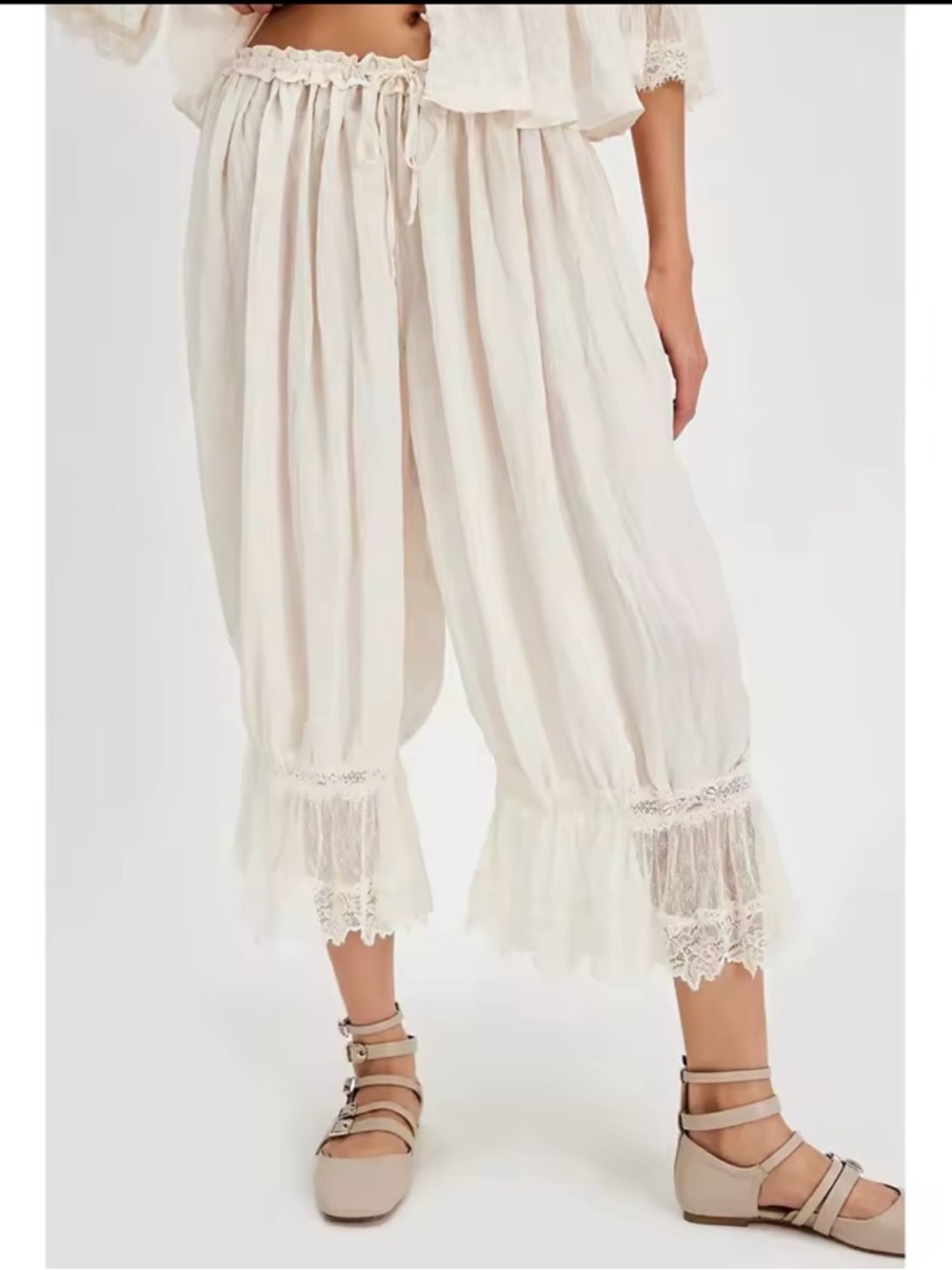White Drawstring Wide-Leg Pants
